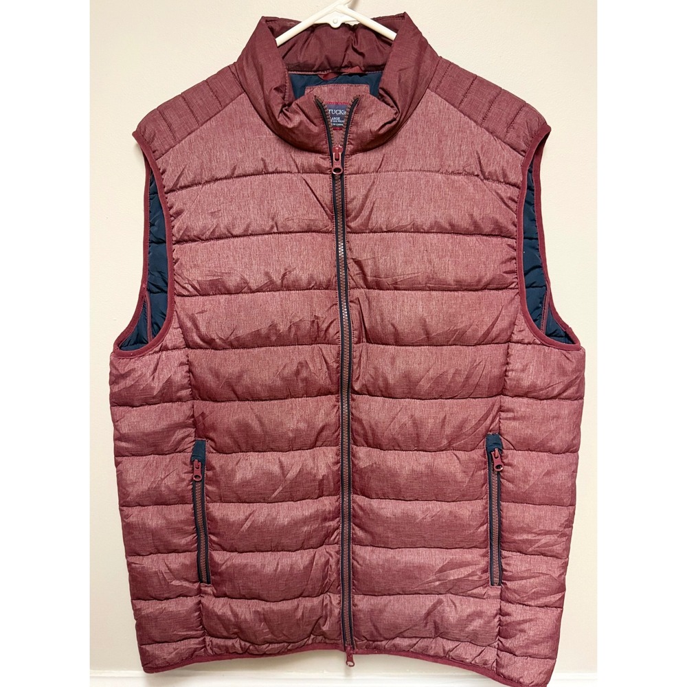 UNTUCKit Thierry Mens Large Burgundy Puffer Vest Full Zip Quilted Insulated